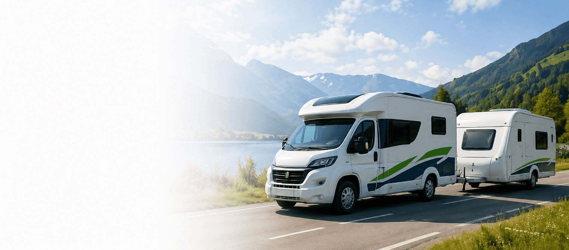 Motorhome and caravan on scenic road